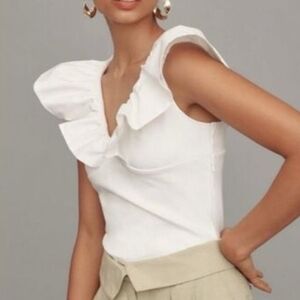 dolan White Ruffle V-Neck Sleeveless Blouse